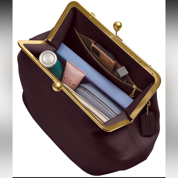 COACH Large Kisslock Frame Shoulder Clutch Bag (Black Currant) - NWT💜 - Picture 6 of 17